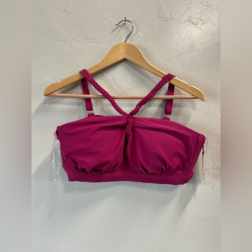 Shade & Shore Women's Fuchsia Braided Strap Bikini Swim Top Plus Size 17 18 NWT